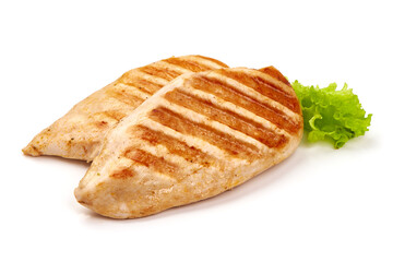 Chicken breast, grilled meat, isolated on white background