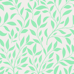 Floral seamless pattern. Branch with leaves ornamental texture. Flourish nature summer garden textured background