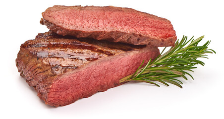 Grilled beef steak, medium rare steak, isolated on white background