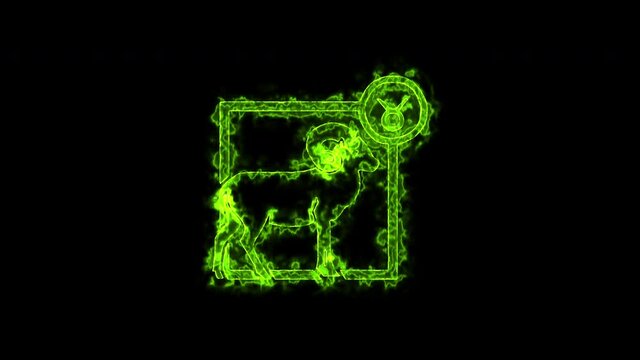 The Aries zodiac symbol, horoscope sign lighting effect green neon glow. Royalty high-quality free stock of Aries signs isolated on black background. Horoscope, astrology icons with simple style