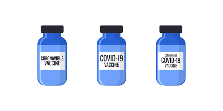 Coronavirus vaccine. COVID 19 virus medical vial. Flat vector for healthcare cure