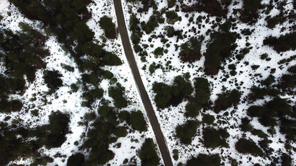 road through snowy mountains