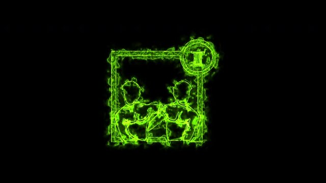 The Gemini zodiac symbol, horoscope sign lighting effect green neon glow. Royalty high-quality free stock of Gemini signs isolated on black background. Horoscope, astrology icons with simple style