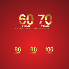 Set Year Anniversary Logo Vector Template Design Illustration gold and red