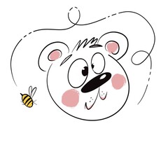 Digital illustration. Cute bear and bee.