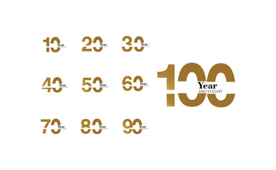 Set Year Anniversary Logo Vector Template Design Illustration gold and white