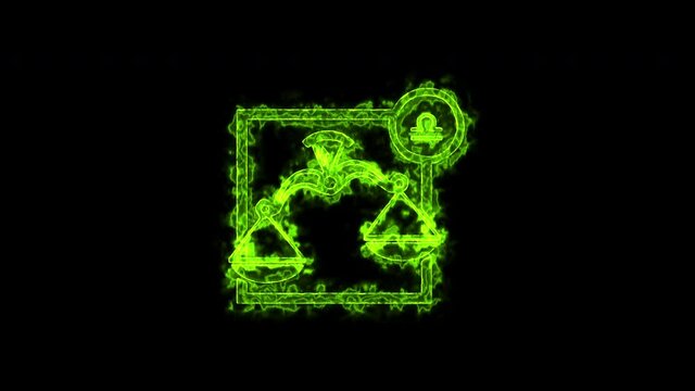 The Libra zodiac symbol, horoscope sign lighting effect green neon glow. Royalty high-quality free stock of Libra signs isolated on black background. Horoscope, astrology icons with simple style
