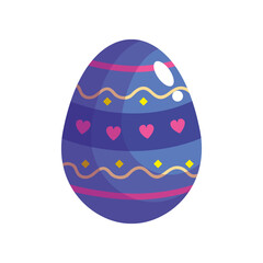 happy easter celebration purple egg painted with hearts vector illustration design