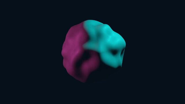 Abstract 3d object moving and transforming in neon colors on a dark background. Simple morphing motion graphic animated shape