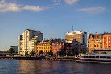 Skyline in Malmö Sweden close to harbor during sunset