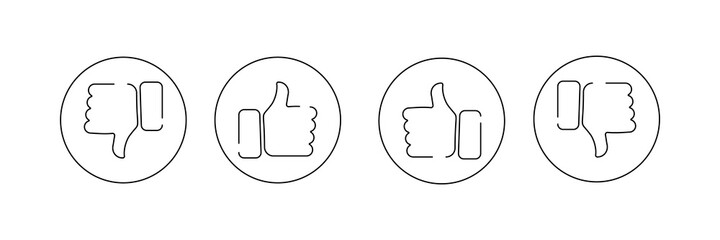dislike or like emoji, finger gesture line art vector icon for apps and websites set