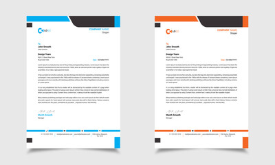 Elegant letterhead design in minimalist Style Business Modern Simple Editable Creative A4 Size vector Orange Black and Cyan Black Design	