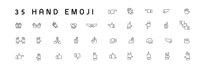 Set of line hands emoji and icon