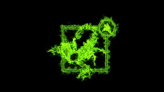 The Scorpio zodiac symbol, horoscope sign lighting effect green neon glow. Royalty high-quality free stock of Scorpio signs isolated on black background. Horoscope, astrology icons with simple style
