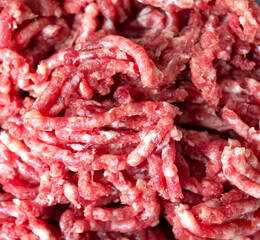 Background minced meat red with white streaks of fat.