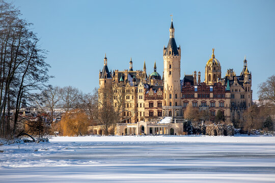 The beautiful, fairy-tale Castle of Schwerin in winter times