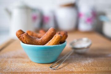 Delicious homemade churros, traditional Spanish delicacy.