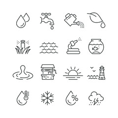 Water related icons: thin vector icon set, black and white kit © Mykola