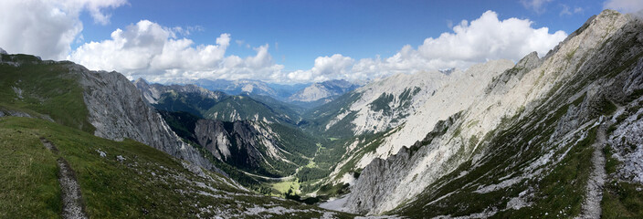 Panorama of mountain range in the sun in Austria