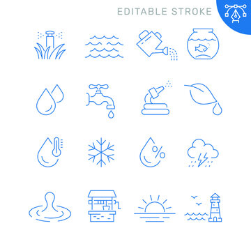 Water Related Icons. Editable Stroke. Thin Vector Icon Set