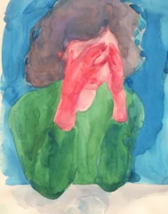 Rolgordijnen watercolor painting. sad woman. illustration.   © Anna Ismagilova