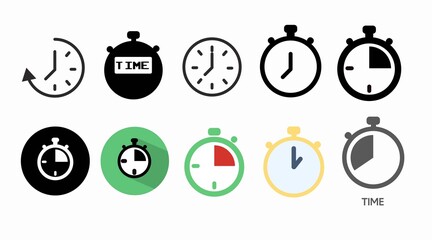 Vector Isolated Illustration. Time, Watches and Chronometer Icon Set