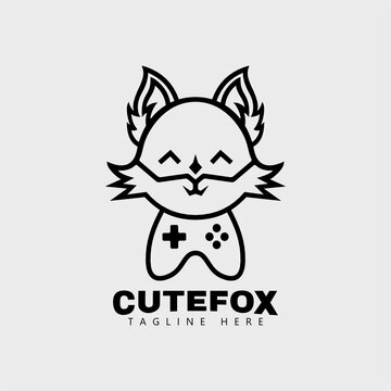 Cute fox gaming controller monoline logotype