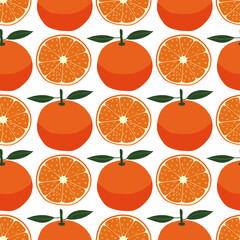 Seamless pattern with orange and slice. Citrus fruit. Vector illustration. Healthy natural food. Hand drawn. Organic and eco. This is a background for printing on fabric and textiles and wallpapers.