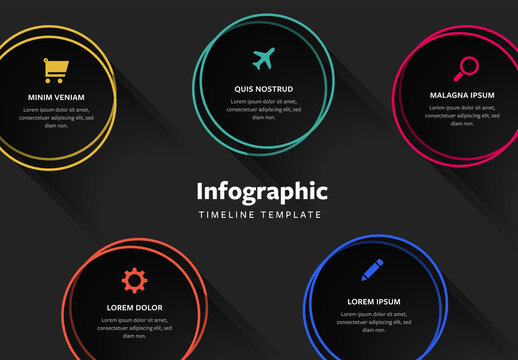 Modern business infographic layout with simple circular design elements and colored icons