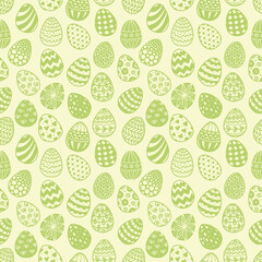 Seamless pattern with doodle easter eggs on green background. Can be used for wallpaper, pattern fills, textile, web page background, surface textures.