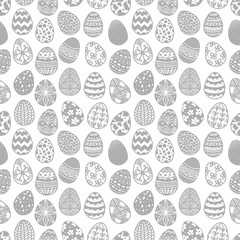 Seamless pattern with doodle easter eggs on white background. Can be used for wallpaper, pattern fills, textile, web page background, surface textures.