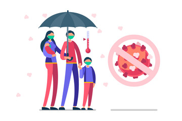 Vaccinated Patients with Influenza Vaccine for Pandemic. Vaccination for Flu Virus Immunization, Vaccinating the all Human Population. Cartoon Flat Vector Illustration.