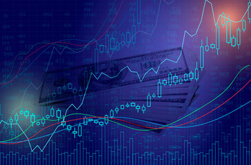 stock market trading charts in the forex market, trends in the economy and trade illustration background.