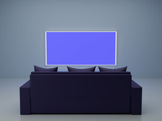 Living room sofa set and tv wall mounted 3d rendering