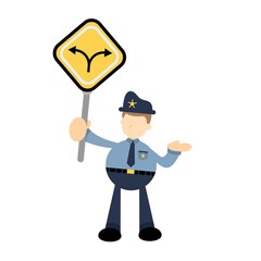 police officer and two direction path road sign cartoon doodle flat design style vector illustration