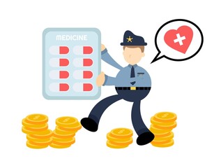 police officer and drug health medic industry cartoon doodle flat design style vector illustration