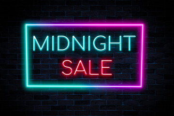 Fototapeta na wymiar Midnight sale banner with rainbow frame, discount product, advertising, marketing banner.