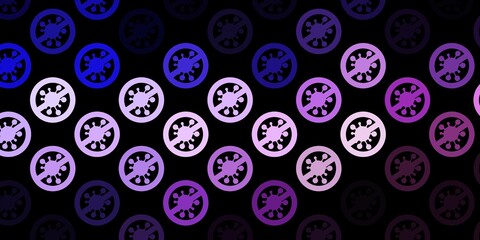 Fototapeta na wymiar Dark Purple vector background with covid-19 symbols.