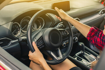 Close-up look of luxury car interiorin detail of a modern car. Dashboard of a modern car 