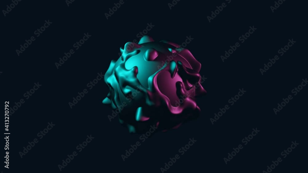 Wall mural abstract 3d object in neon colors morphing on a dark background. simple moving and transforming moti