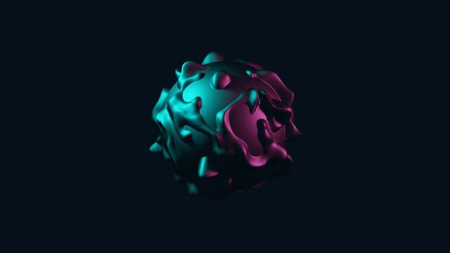 Abstract 3d object in neon colors morphing on a dark background. Simple moving and transforming motion graphic animated shape
