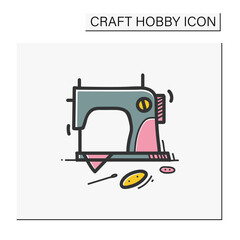 Sewing hand draw color icon.Vintage sewing machine.Handmade fashion activity. Relaxed hobby concept. Isolated sketch vector illustration