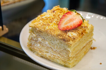 french napoleon cake with strawberries. High quality photo