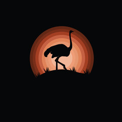 Giant Ostrich Bird Silhouette Vector