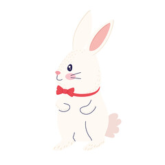 happy easter season card with little rabbit wearing bowtie vector illustration design