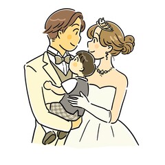 子連れで結婚式を挙げるカップル