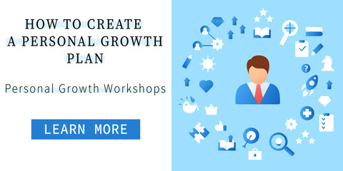  Personal growth web banner. Consists of growth zone, enhancing lifestyle, identifying potential, spiritual identity landing, web page layout template. Linear vector illustrations collection