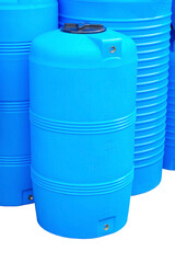 Blue plastic water barrel storage industrial containers