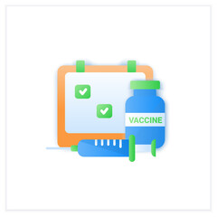 Vaccine schedule flat icon. Vaccination timetable. Clinical trial. Cure search, vaccine development. Stop coronavirus pandemic. Fight against Covid19 disease. 3d vector illustration