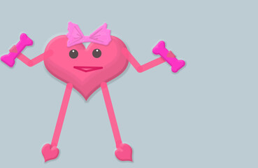 3 D - rendering. Abstraction. There is a pink heart with a pink bow and dumbbells.